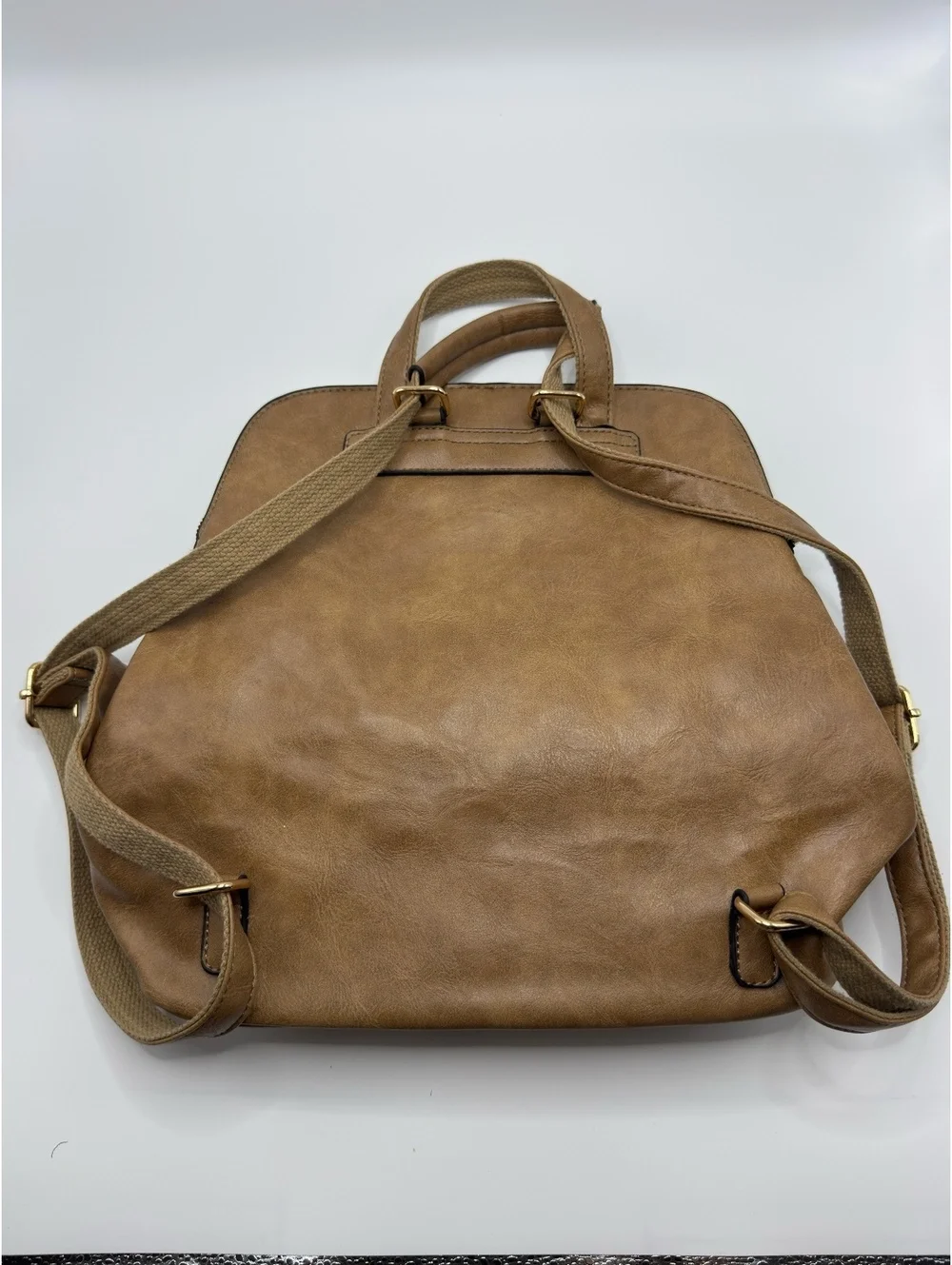 Tan Faux Leather Backpack with Front and Interior Zipper Pck